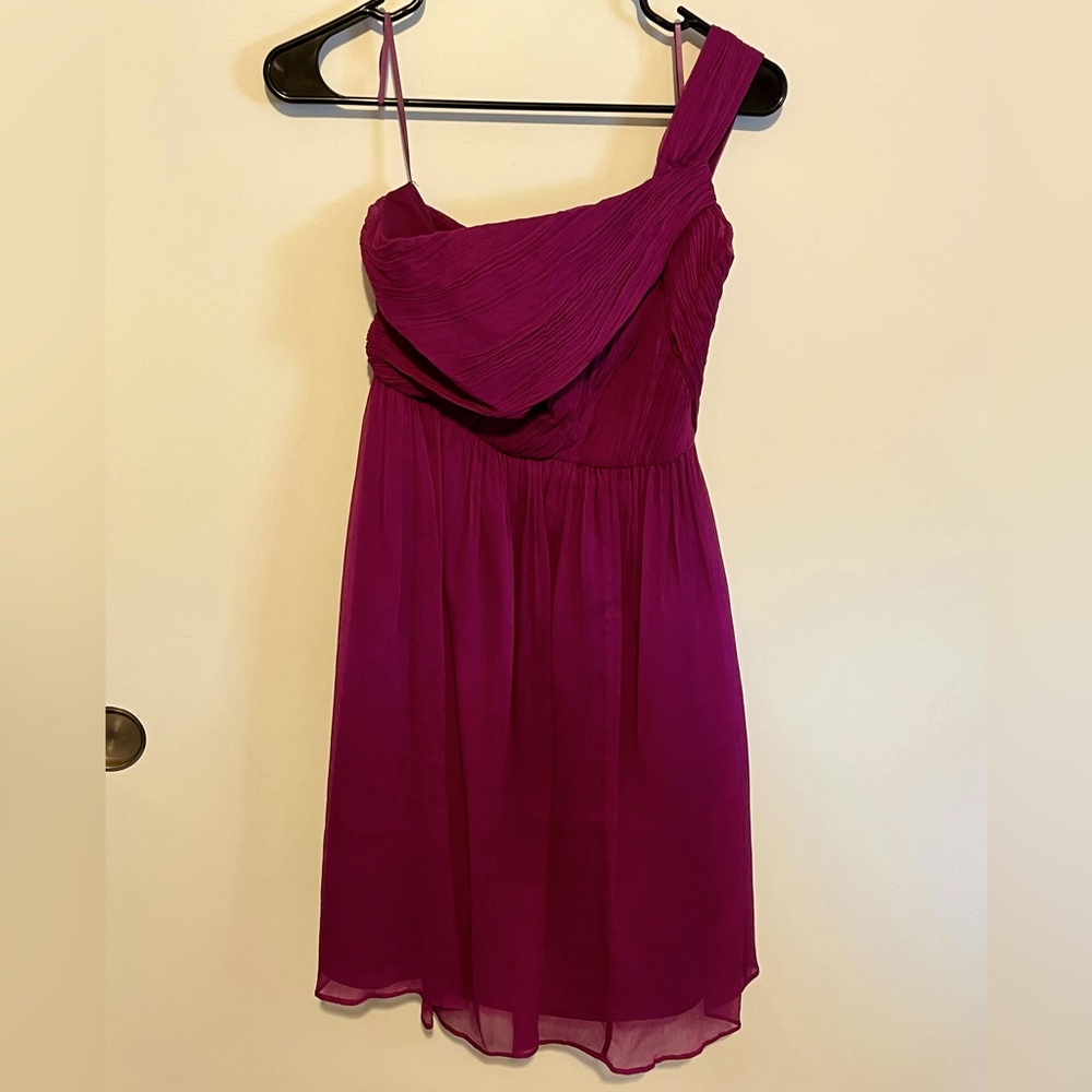 J Crew size 0 petite one shouldered bridesmaid/formal dress color fuchsia